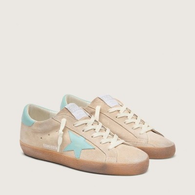 Golden Goose Super-Star In Beige Suede With Aqua-Green Star Golden Goose Super-Star In Beige Suede With Aqua-Green Star