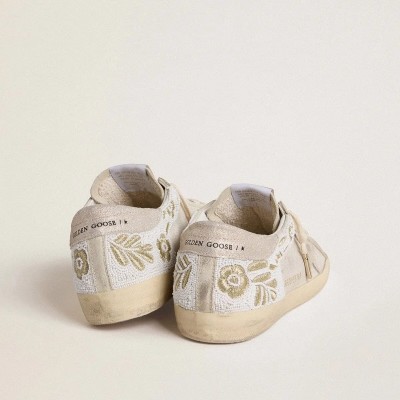 Golden Goose Super-Star In Beige Suede With Bead Embroidery And Laminated Suede Star Golden Goose Super-Star In Beige Suede With Bead Embroidery And Laminated Suede Star