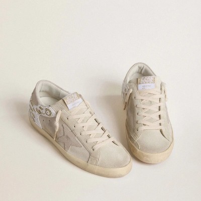 Golden Goose Super-Star In Beige Suede With Bead Embroidery And Laminated Suede Star Golden Goose Super-Star In Beige Suede With Bead Embroidery And Laminated Suede Star