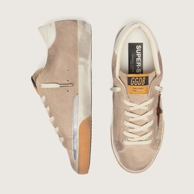 Golden Goose Super-Star In Beige Suede With Leopard-Print Star Golden Goose Super-Star In Beige Suede With Leopard-Print Star