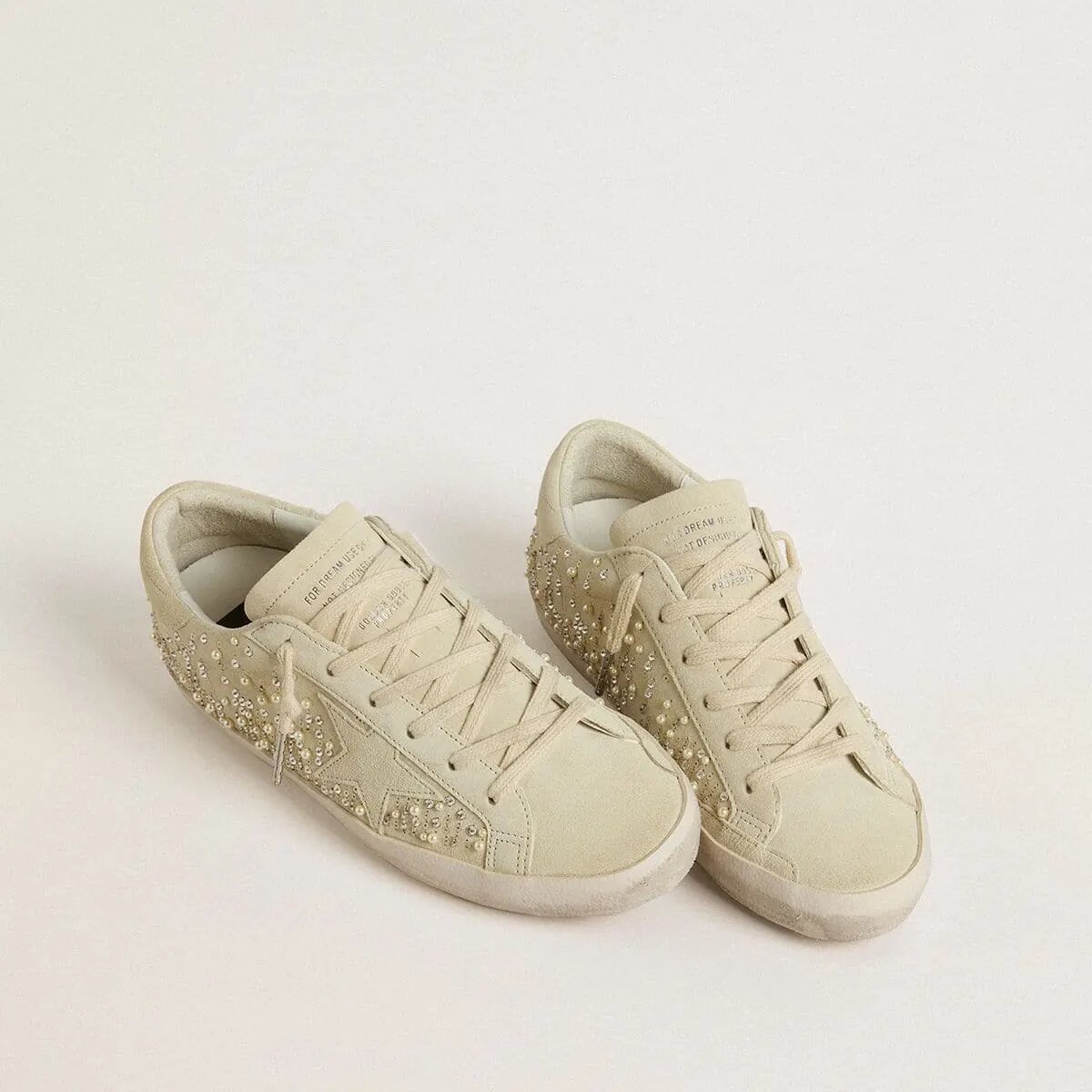Golden Goose Super-Star In Beige Suede With Pearls And Swarovski Crystals Golden Goose Super-Star In Beige Suede With Pearls And Swarovski Crystals