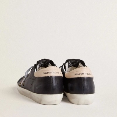 Golden Goose Super-Star In Black Nappa Leather With Zebra-Print Pony Skin Star And Beige Leather Heel Tab