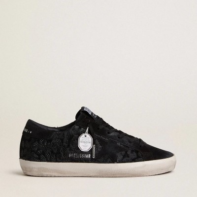 Golden Goose Super-Star In Black Pony Skin With Black Swarovski Crystals And Black Suede Star Golden Goose Super-Star In Black Pony Skin With Black Swarovski Crystals And Black Suede Star