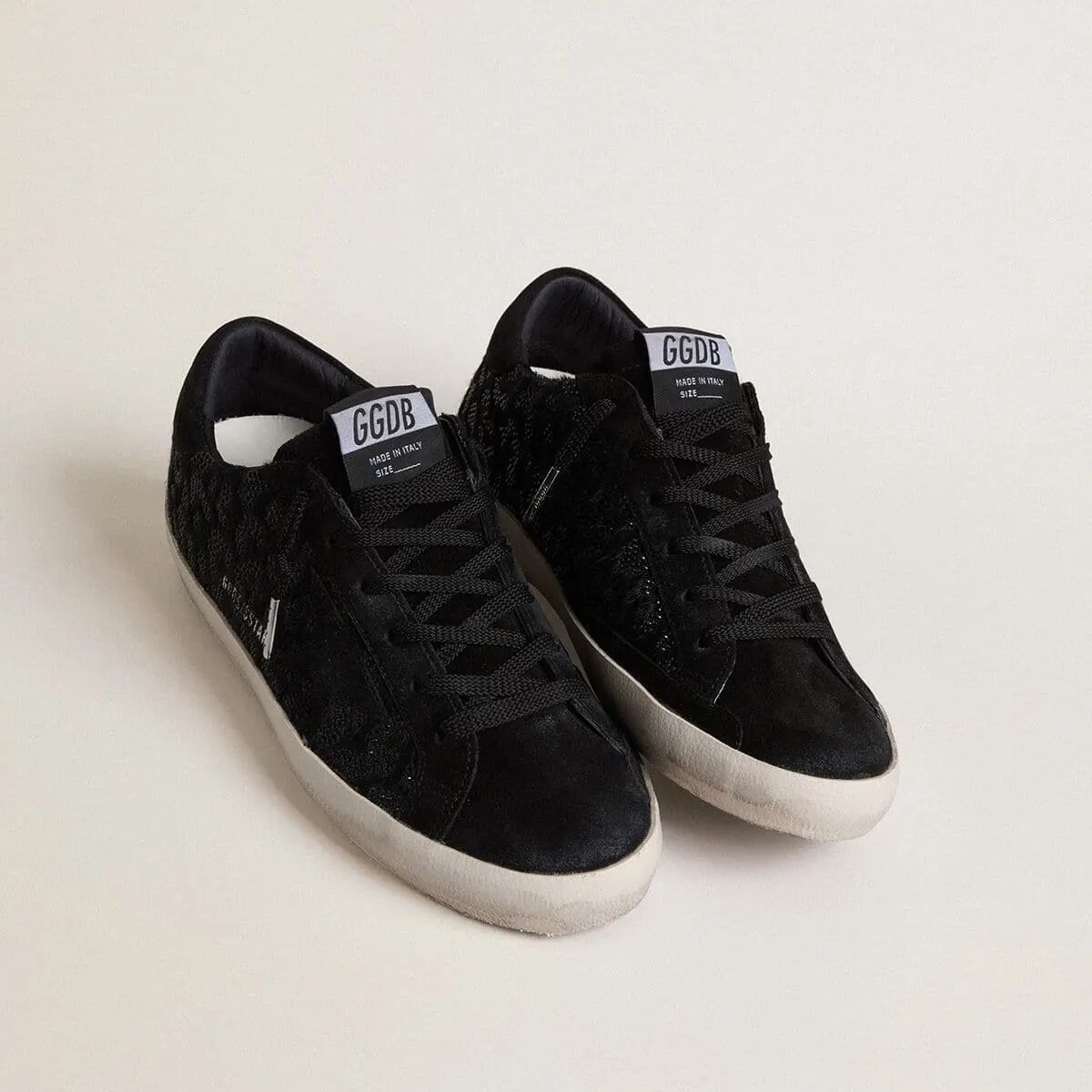 Golden Goose Super-Star In Black Pony Skin With Black Swarovski Crystals And Black Suede Star Golden Goose Super-Star In Black Pony Skin With Black Swarovski Crystals And Black Suede Star