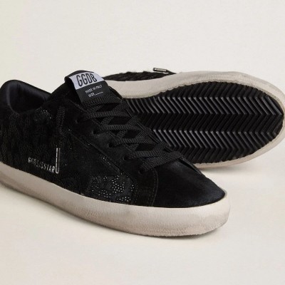 Golden Goose Super-Star In Black Pony Skin With Black Swarovski Crystals And Black Suede Star Golden Goose Super-Star In Black Pony Skin With Black Swarovski Crystals And Black Suede Star