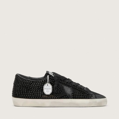 Golden Goose Super-Star In Black Suede With Swarovski Crystals And Black Suede Star Golden Goose Super-Star In Black Suede With Swarovski Crystals And Black Suede Star