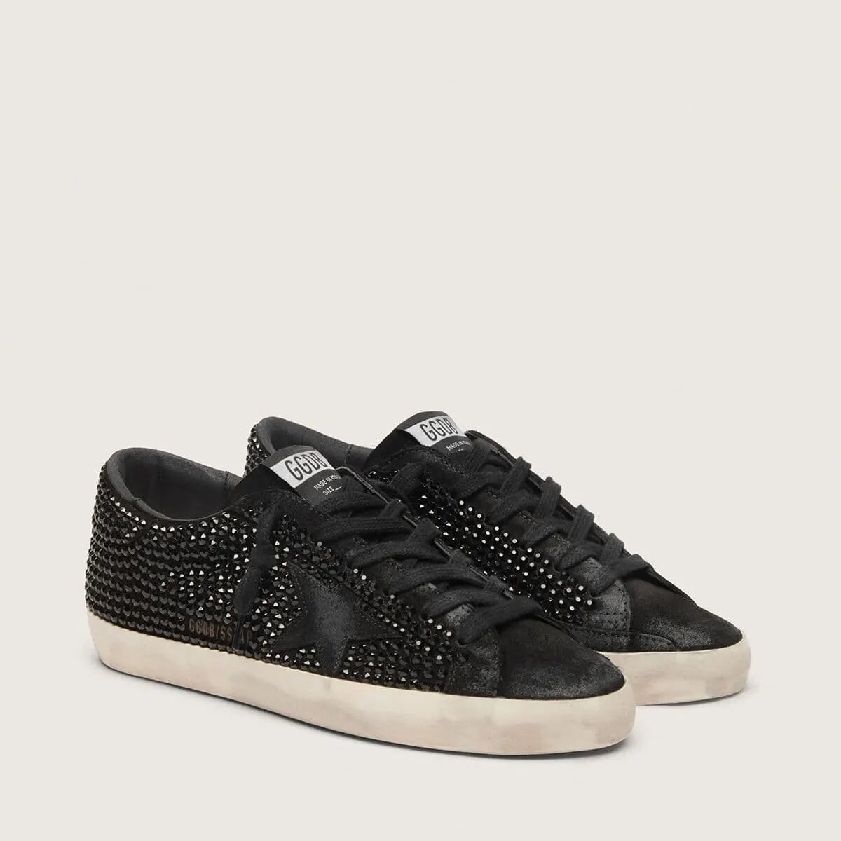 Golden Goose Super-Star In Black Suede With Swarovski Crystals And Black Suede Star Golden Goose Super-Star In Black Suede With Swarovski Crystals And Black Suede Star