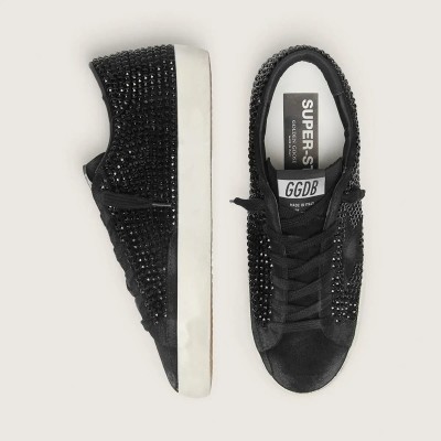 Golden Goose Super-Star In Black Suede With Swarovski Crystals And Black Suede Star Golden Goose Super-Star In Black Suede With Swarovski Crystals And Black Suede Star