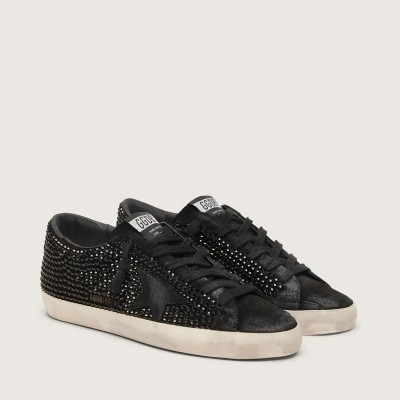 Golden Goose Super-Star In Black Suede With Swarovski Crystals And Black Suede Star Golden Goose Super-Star In Black Suede With Swarovski Crystals And Black Suede Star