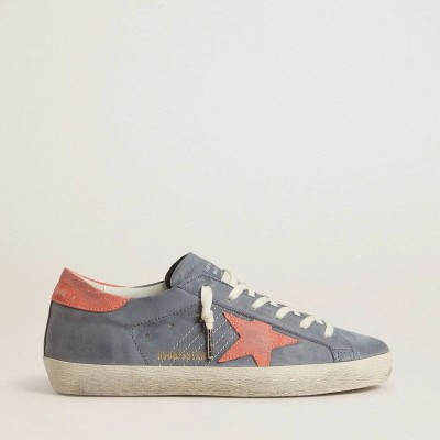 Golden Goose Super Star In Blue Nubuck With Pink Suede Star And Heel Tab