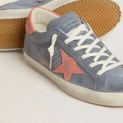 Golden Goose Super Star In Blue Nubuck With Pink Suede Star And Heel Tab