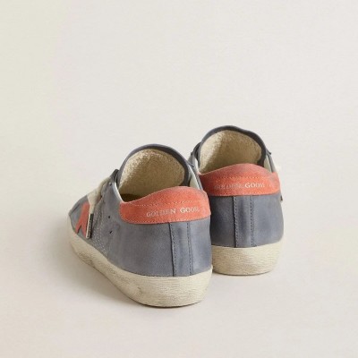 Golden Goose Super Star In Blue Nubuck With Pink Suede Star And Heel Tab