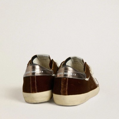 Golden Goose Super-Star In Cognac Velvet With Metallic Leather Star And Heel Tab Golden Goose Super-Star In Cognac Velvet With Metallic Leather Star And Heel Tab