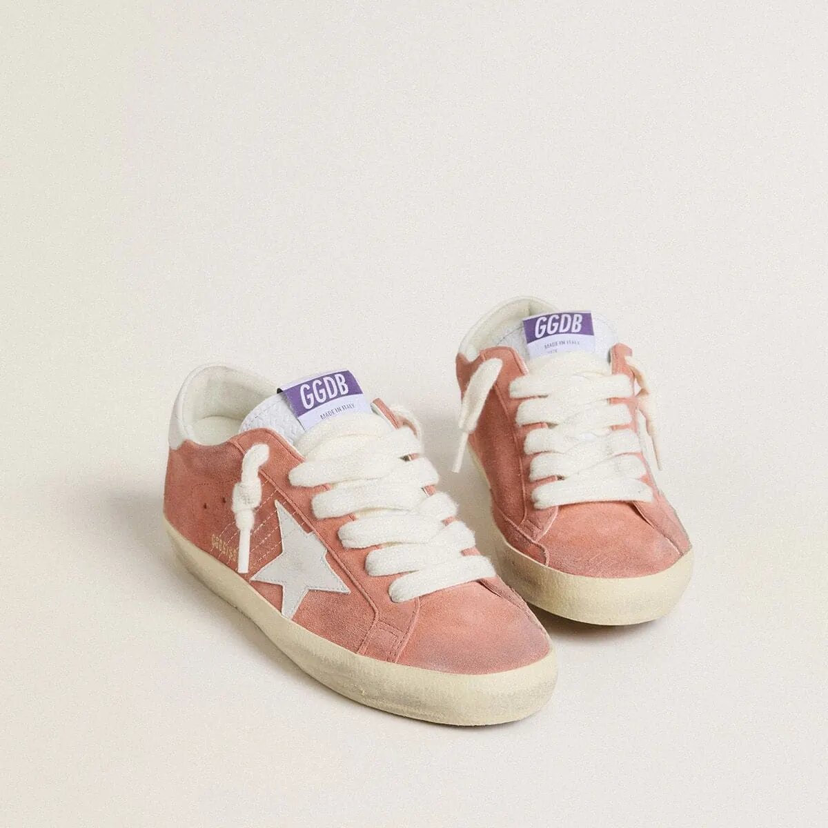 Golden Goose Super-Star In Coral Suede With White Leather Star And Heel Tab Golden Goose Super-Star In Coral Suede With White Leather Star And Heel Tab