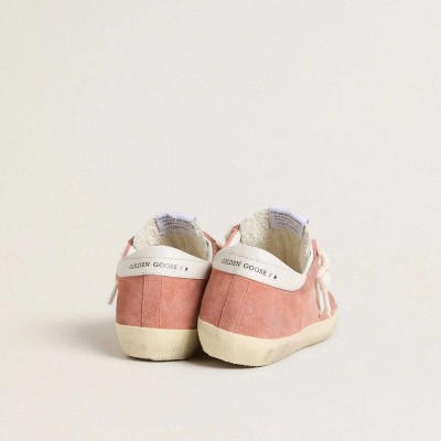 Golden Goose Super-Star In Coral Suede With White Leather Star And Heel Tab Golden Goose Super-Star In Coral Suede With White Leather Star And Heel Tab