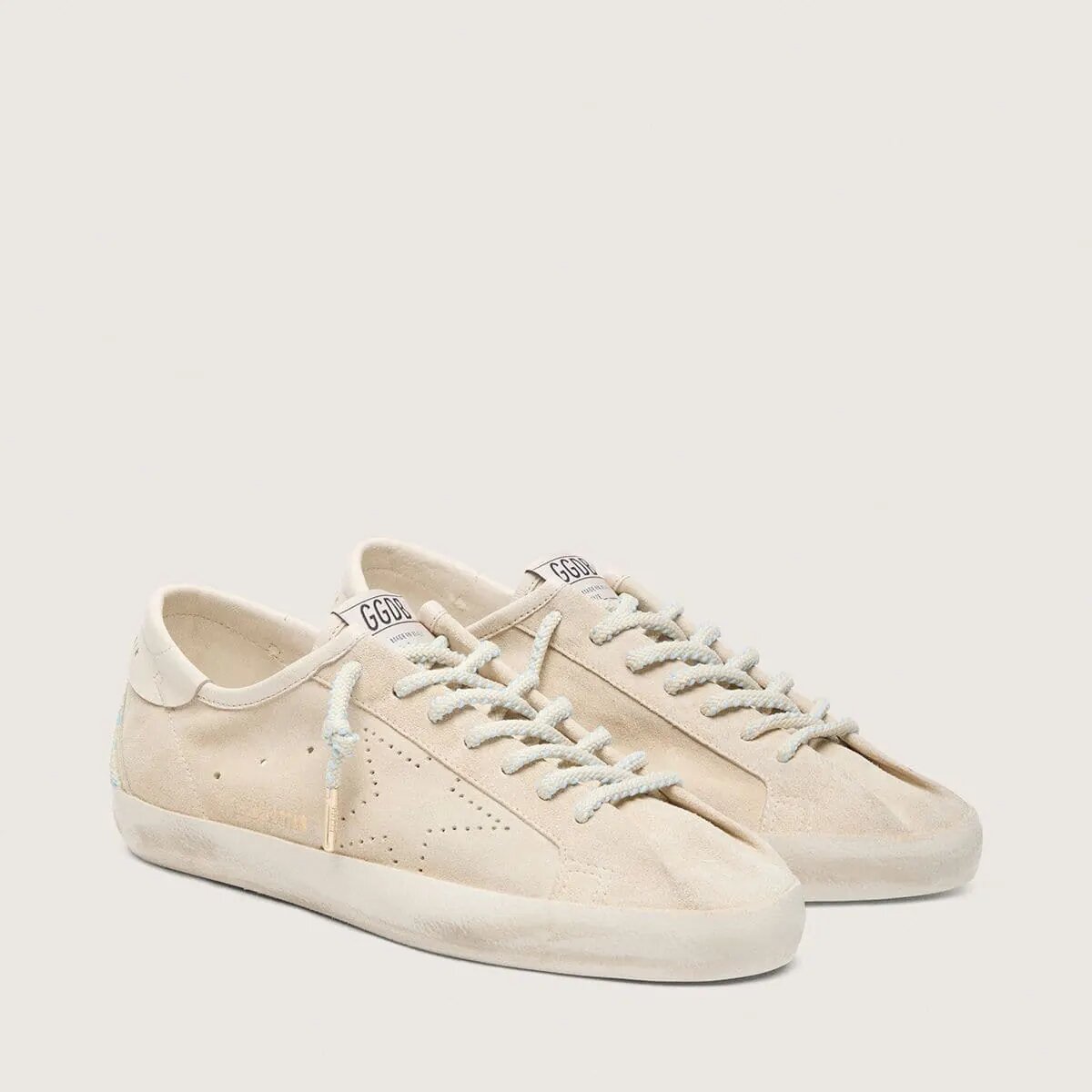 Golden Goose Super-Star In Cream Suede With Perforated Star And Bead Insert Golden Goose Super-Star In Cream Suede With Perforated Star And Bead Insert