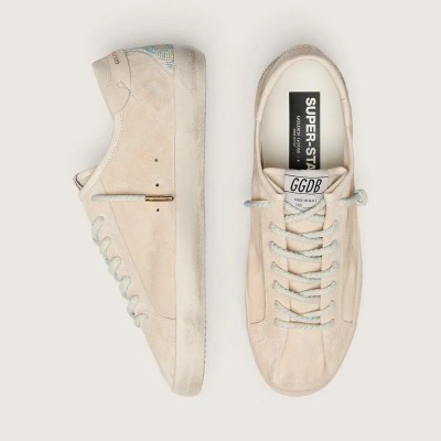 Golden Goose Super-Star In Cream Suede With Perforated Star And Bead Insert Golden Goose Super-Star In Cream Suede With Perforated Star And Bead Insert
