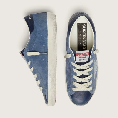 Golden Goose Super-Star In Denim-Blue Suede With Silver Glitter Star Golden Goose Super-Star In Denim-Blue Suede With Silver Glitter Star