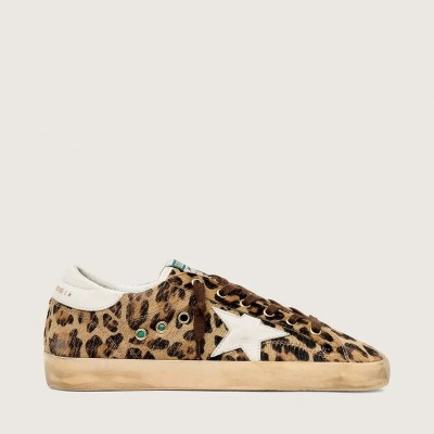 Golden Goose Super-Star In Leopard-Print Pony Skin With Leather Star And Heel Tab Golden Goose Super-Star In Leopard-Print Pony Skin With Leather Star And Heel Tab