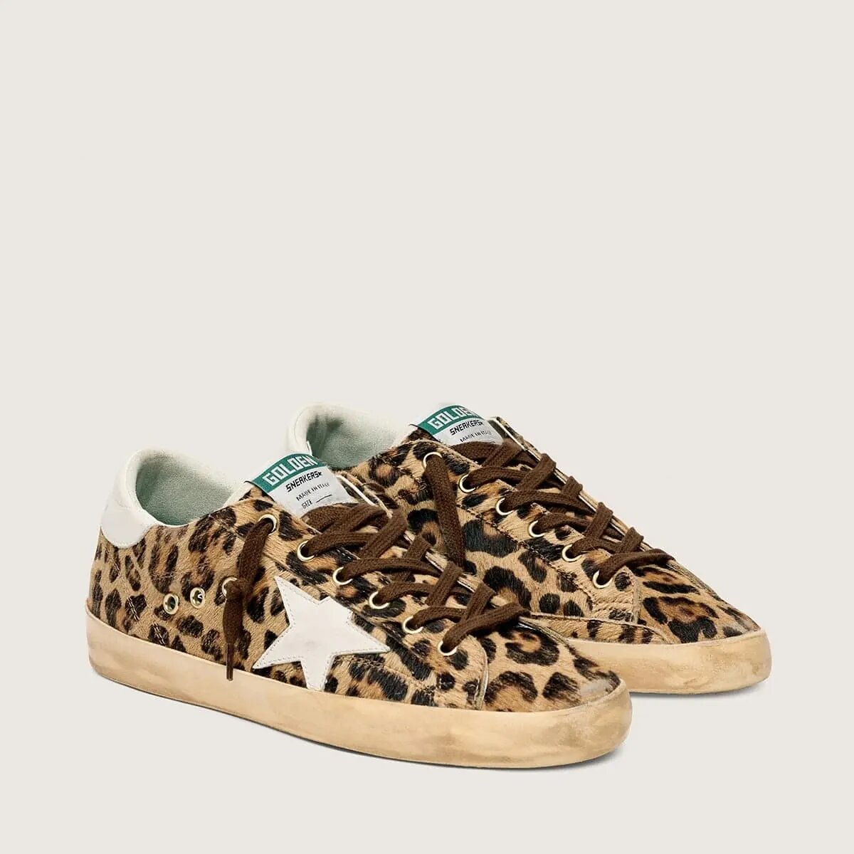 Golden Goose Super-Star In Leopard-Print Pony Skin With Leather Star And Heel Tab Golden Goose Super-Star In Leopard-Print Pony Skin With Leather Star And Heel Tab