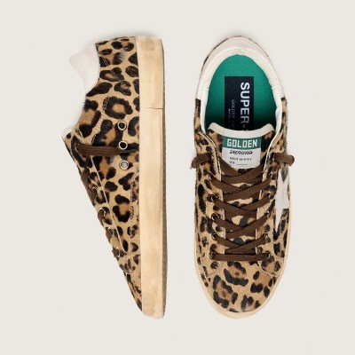 Golden Goose Super-Star In Leopard-Print Pony Skin With Leather Star And Heel Tab Golden Goose Super-Star In Leopard-Print Pony Skin With Leather Star And Heel Tab