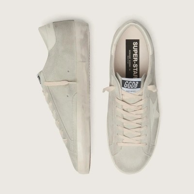 Golden Goose Super-Star In Light Gray Suede With White Leather Star Golden Goose Super-Star In Light Gray Suede With White Leather Star