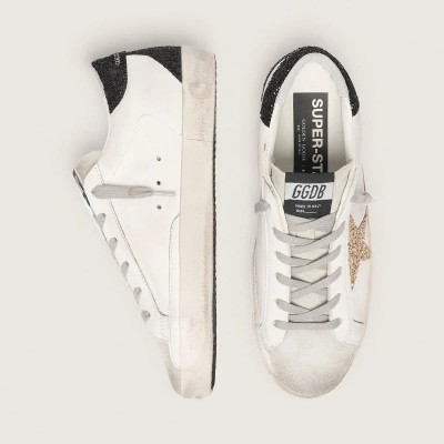 Golden Goose Super-Star In Nappa Leather With Gold Glitter Star And Black Glitter Heel Tab Golden Goose Super-Star In Nappa Leather With Gold Glitter Star And Black Glitter Heel Tab