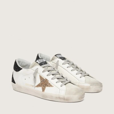 Golden Goose Super-Star In Nappa Leather With Gold Glitter Star And Black Glitter Heel Tab Golden Goose Super-Star In Nappa Leather With Gold Glitter Star And Black Glitter Heel Tab