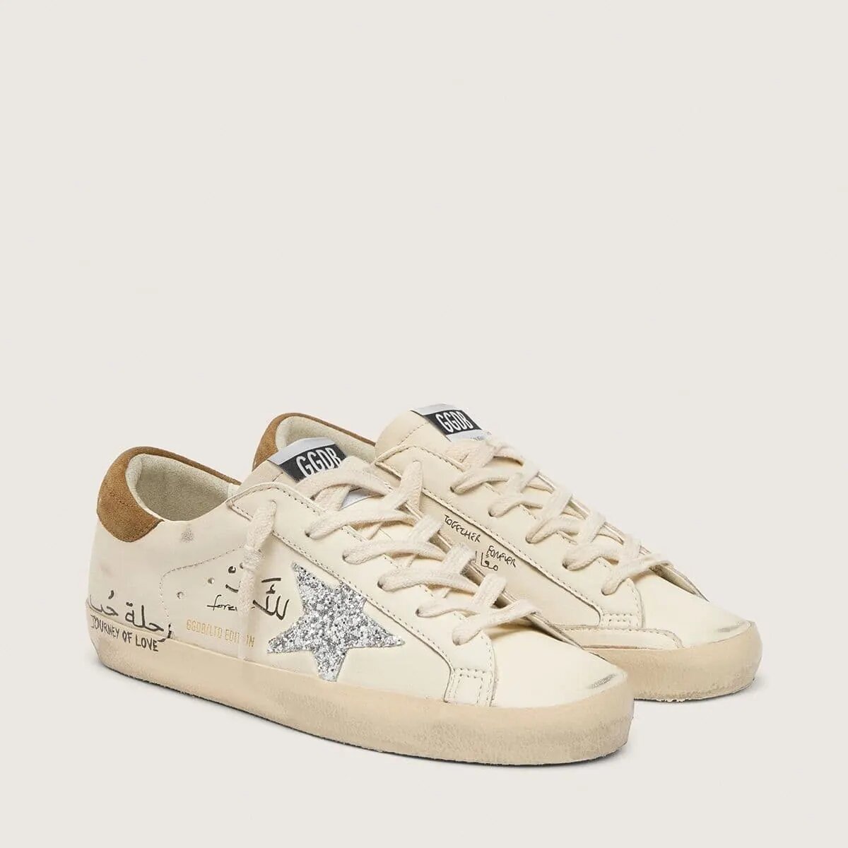 Golden Goose Super-Star In Nappa With Silver Glitter Star And All-Over Lettering Golden Goose Super-Star In Nappa With Silver Glitter Star And All-Over Lettering