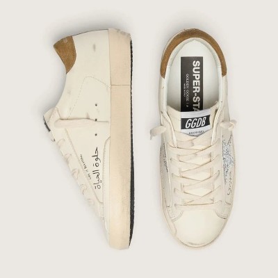 Golden Goose Super-Star In Nappa With Silver Glitter Star And All-Over Lettering Golden Goose Super-Star In Nappa With Silver Glitter Star And All-Over Lettering