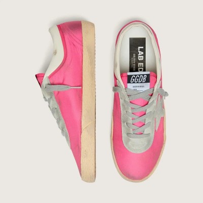 Golden Goose Super-Star In Neon Pink Nylon With Light Gray Suede Star Golden Goose Super-Star In Neon Pink Nylon With Light Gray Suede Star