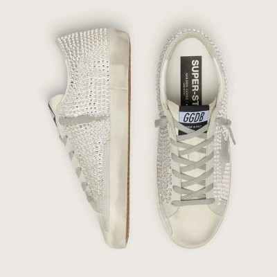 Golden Goose Super-Star In Nubuck With Swarovski Crystals And Ice-Gray Suede Star