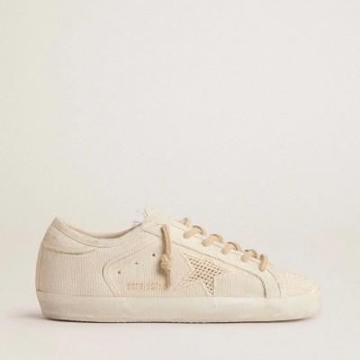 Golden Goose Super-Star In Pearl-Colored Canvas With A Tone-On-Tone Mesh Effect Star Golden Goose Super-Star In Pearl-Colored Canvas With A Tone-On-Tone Mesh Effect Star