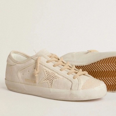 Golden Goose Super-Star In Pearl-Colored Canvas With A Tone-On-Tone Mesh Effect Star Golden Goose Super-Star In Pearl-Colored Canvas With A Tone-On-Tone Mesh Effect Star