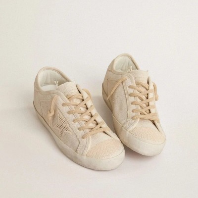 Golden Goose Super-Star In Pearl-Colored Canvas With A Tone-On-Tone Mesh Effect Star Golden Goose Super-Star In Pearl-Colored Canvas With A Tone-On-Tone Mesh Effect Star
