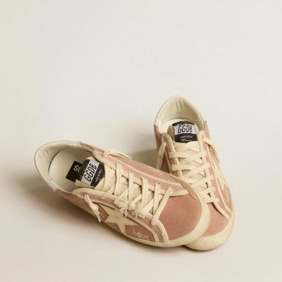 Golden Goose Super-Star In Powder-Pink Suede With Cream Leather Star Golden Goose Super-Star In Powder-Pink Suede With Cream Leather Star