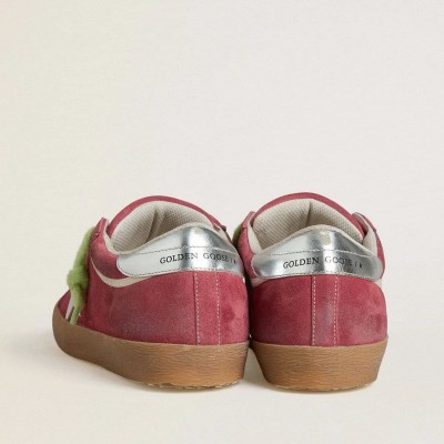 Golden Goose Super-Star In Red Suede With White Leather Star And Silver Leather Heel Tab Golden Goose Super-Star In Red Suede With White Leather Star And Silver Leather Heel Tab