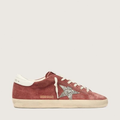 Golden Goose Super-Star In Rust-Red Suede With Silver Glitter Star Golden Goose Super-Star In Rust-Red Suede With Silver Glitter Star