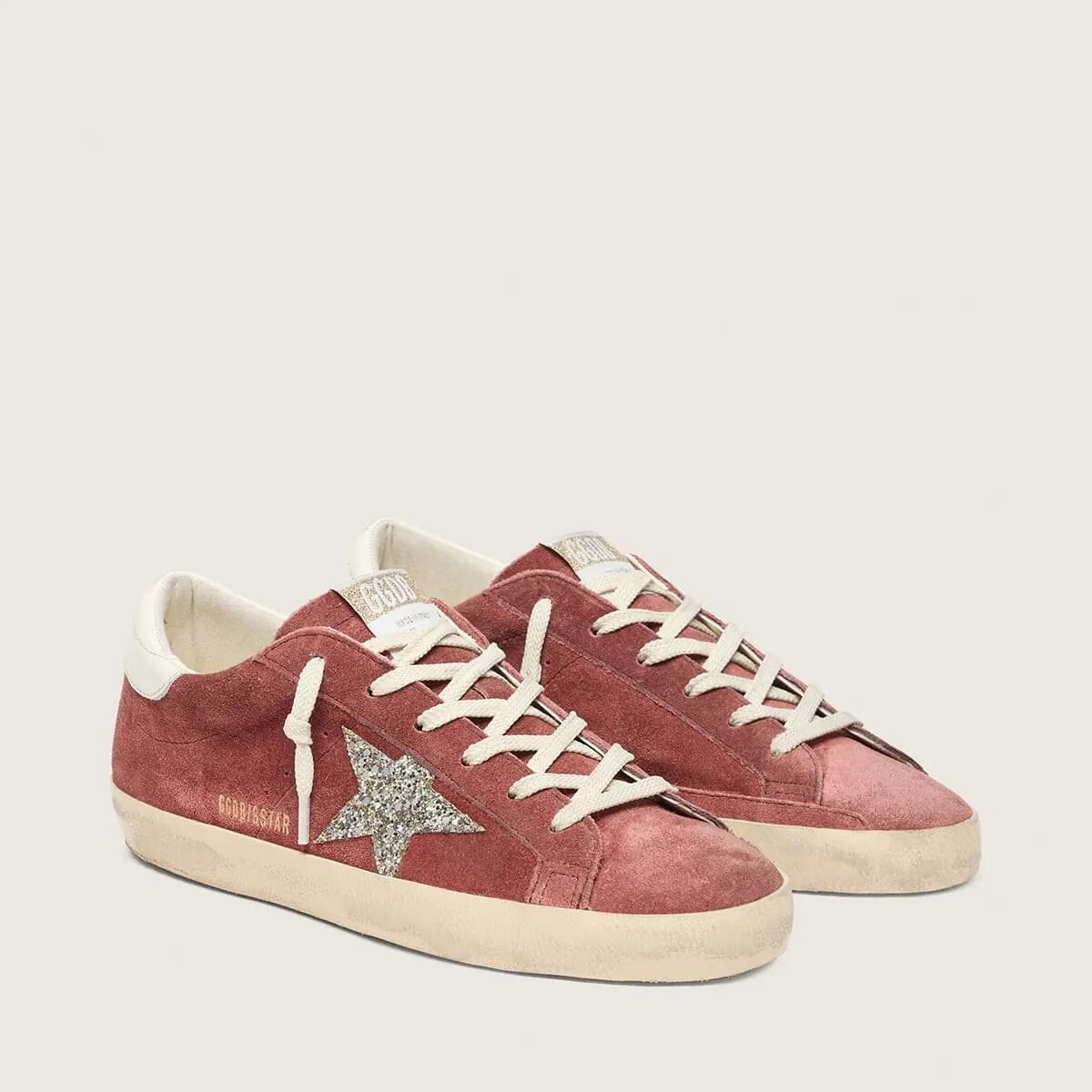 Golden Goose Super-Star In Rust-Red Suede With Silver Glitter Star Golden Goose Super-Star In Rust-Red Suede With Silver Glitter Star
