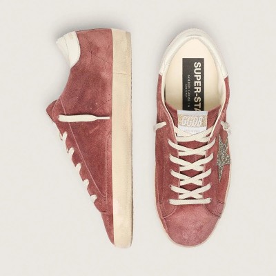Golden Goose Super-Star In Rust-Red Suede With Silver Glitter Star Golden Goose Super-Star In Rust-Red Suede With Silver Glitter Star