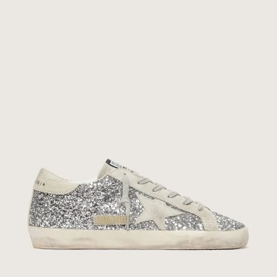 Golden Goose Super-Star In Silver Glitter With Ice-Gray Suede Star Golden Goose Super-Star In Silver Glitter With Ice-Gray Suede Star