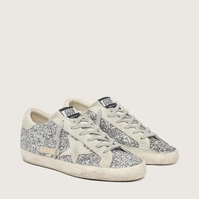 Golden Goose Super-Star In Silver Glitter With Ice-Gray Suede Star Golden Goose Super-Star In Silver Glitter With Ice-Gray Suede Star