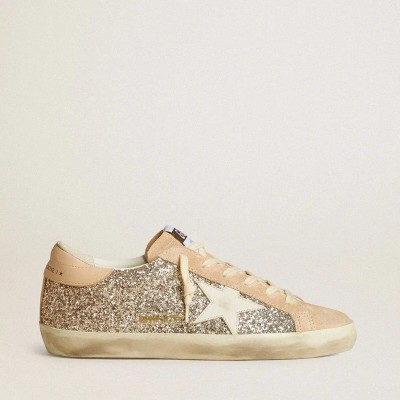 Golden Goose Super-Star In Silver Glitter With Leather Star And Heel Tab Golden Goose Super-Star In Silver Glitter With Leather Star And Heel Tab
