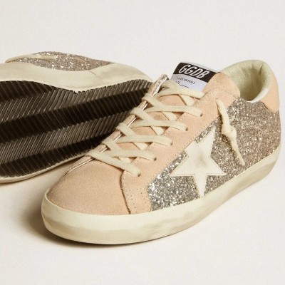 Golden Goose Super-Star In Silver Glitter With Leather Star And Heel Tab Golden Goose Super-Star In Silver Glitter With Leather Star And Heel Tab