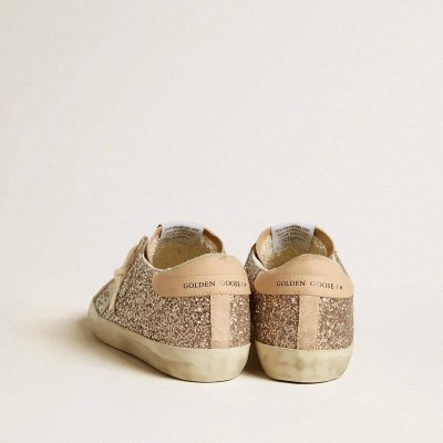 Golden Goose Super-Star In Silver Glitter With Leather Star And Heel Tab Golden Goose Super-Star In Silver Glitter With Leather Star And Heel Tab