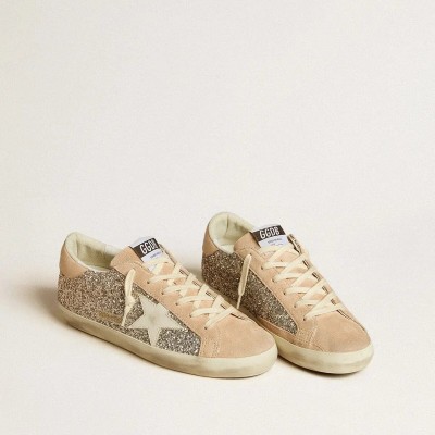 Golden Goose Super-Star In Silver Glitter With Leather Star And Heel Tab Golden Goose Super-Star In Silver Glitter With Leather Star And Heel Tab
