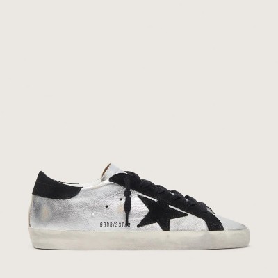 Golden Goose Super-Star In Silver Leather With Contrasting Inserts Golden Goose Super-Star In Silver Leather With Contrasting Inserts