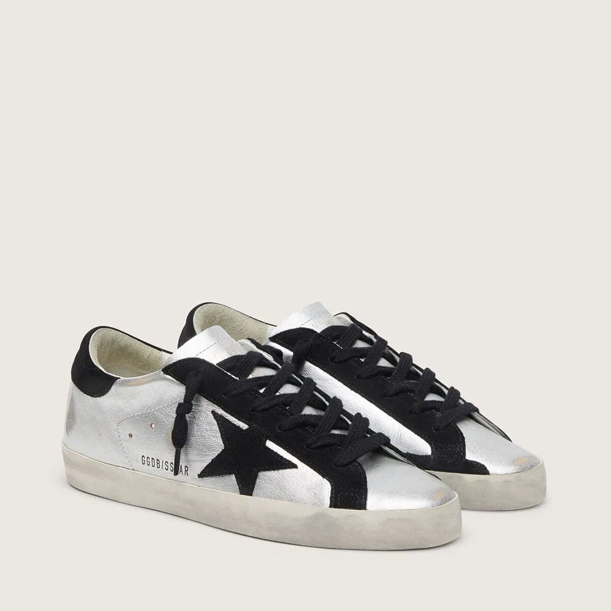 Golden Goose Super-Star In Silver Leather With Contrasting Inserts Golden Goose Super-Star In Silver Leather With Contrasting Inserts