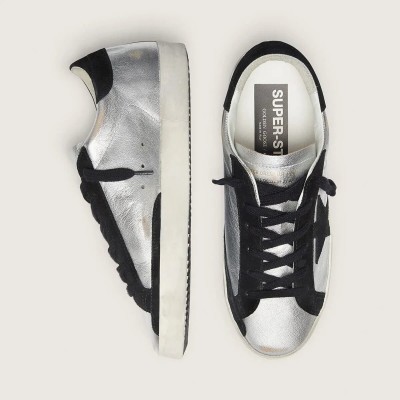 Golden Goose Super-Star In Silver Leather With Contrasting Inserts Golden Goose Super-Star In Silver Leather With Contrasting Inserts