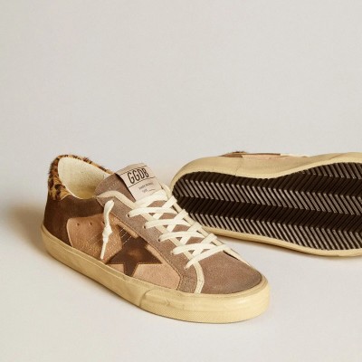 Golden Goose Super-Star In Suede With Leather Star And Pony Skin Heel Tab Golden Goose Super-Star In Suede With Leather Star And Pony Skin Heel Tab
